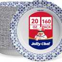 JOLLY CHEF 160 Count Paper Bowls 20 oz Soak Proof, Heavy Duty Printed Disposable Bowls Bulk for Dinner or Lunch (Blue)