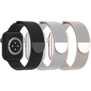3 Pack Mesh Metal Band Compatible with Apple Watch Band 38mm 40mm 41mm 42mm 44mm 45mm 46mm 49mm, Stainless Steel Magnetic Loop Strap for iWatch Ultra 3 2 1 Series 11/10/9/8/SE/7/6/5/4/3 Men Women