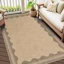 Easy Jute Rug 3x5 Outdoor Rug Scalloped Washable Rugs for Entryway Non Slip Neutral Farmhouse Indoor Outdoor Carpet for Backyard Patio Office