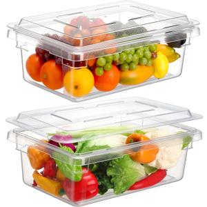 2 Pack 3.5 Gallon Polycarbonate Food Storage Box Commercial Products Food/Tote Box Storage Container with Lid Plastic, Clear, for Restaurant/Kitchen/Cafeteria