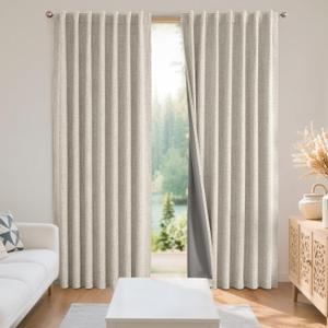 Joydeco Black Blackout Curtains for Bedroom - Linen Curtains 84 inch, 100% Thermal Insulated 2 Panels Light Blocking Drapes, Rod Pocket & Back Tabs, Darkening Privacy for Living Room