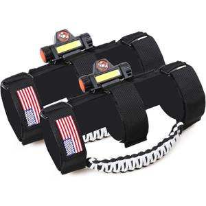 Roll Bar Grab Handles with Dome Light for 1945-2025 Jeep Wrangler CJ YJ TJ JK JL Gladiator JT UTV Polaris RZR 2.0-4.0 Roll Cage Paracord Grip Handle with Light Bar 2 Pack White