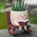 Rocking Chair Smiley Face Planter,Cute Plant Pots for Indoor Outdoor Plants,Succulent Pots with Drainage Hole,Unique Funny Flower Pot for Succulents,Plant Gifts for Mother's Day, Birthday, Christmas