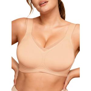 Yisfo Wireless Jelly Push Up Full Coverage Bras for Women V Mesh Seamless No Underwire Comfortable T-shirt Bralettes(Beige,XXL)