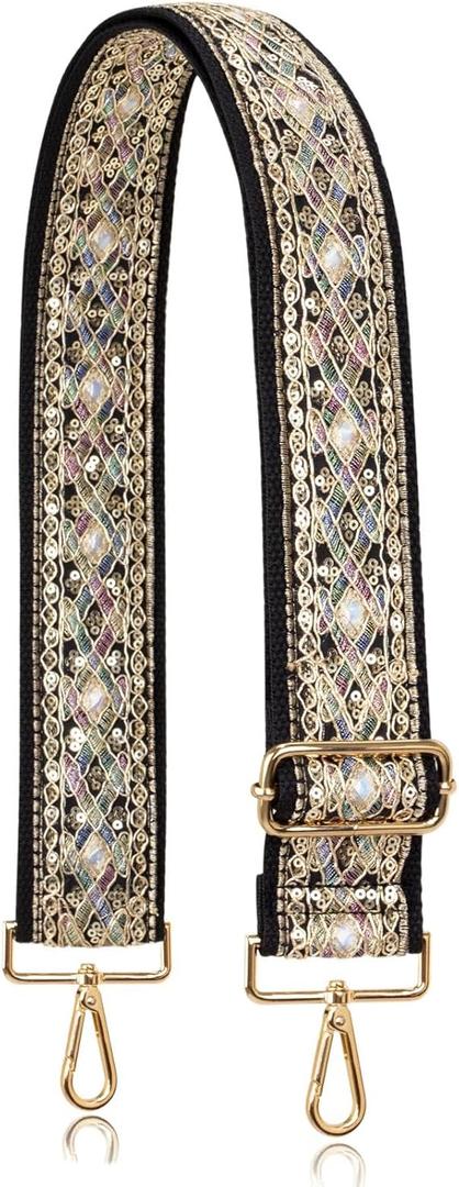 ALLZEDREAM Purse Strap Crossbody Replacement Handbag Shoulder Bag 2" Wide Adjustable Embroidered Lace Sequins