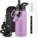 RAYMYLO Insulated Water Bottle 32 oz, Triple Wall Vacuum Stainless Steel (Cold for 24Hrs, Hot for 12Hrs), Leak Proof & Non-BPA, Modern Water Flask Jug with Paracord Handle & Straw Spout Lids (Light Purple)