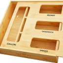 SpaceAid Bag Storage Organizer for Kitchen Drawer, Bamboo Organizer, Compatible with Gallon, Quart, Sandwich and Snack Variety Size Bag (1 Box 4 Slots)