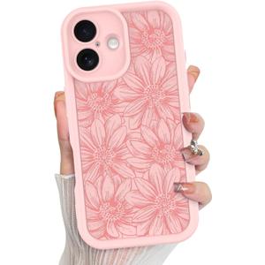 MZELQ for iPhone 17 Case 2025 Case, Silicone Sunflower Floral Flower Cute Pattern, Camera Protection Soft Slim Shockproof for Girls Women -Pink