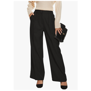 FUNYYZO Wide Leg Pants Women's High Elastic Waisted in The Back Business Work Trousers Long Straight Suit Pants, Size Large 
