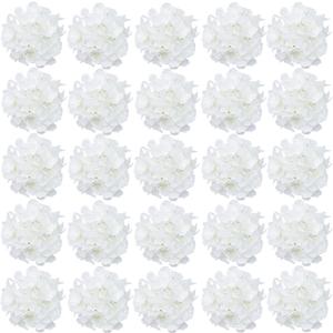 FagusHome 30 Pcs Silk Hydrangea Heads Artificial Flowers Heads and Stems Fake Hydrangea Flowers for Home Wedding Decor (Pure White)