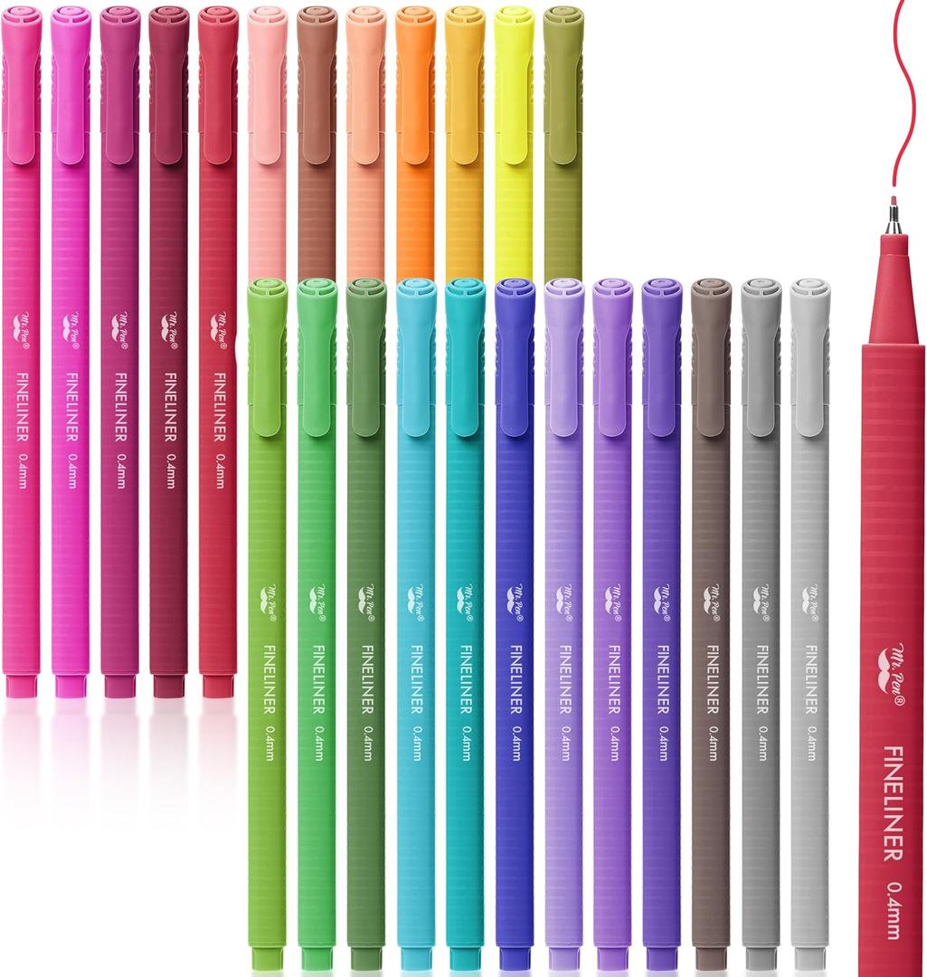 Mr. Pen- Fineliner Pens Colored, 24 Pack, Bible Journaling Pen, Ergonomic Triangular Colorful Barrels, 0.4mm Fine Liner Pens