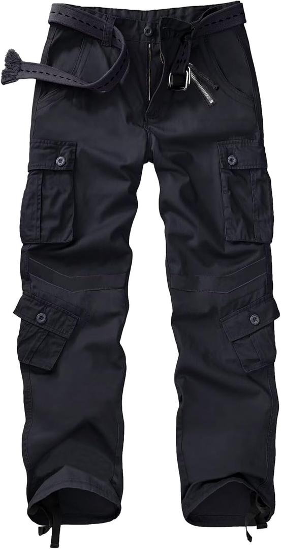 TRGPSG Men's Wild Cargo Pants, Camo Pants Cotton Casual Work Hiking Pants with 8 Pockets 5337 Black 38