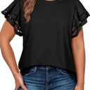 Womens Plus Size Tops Short Sleeve Round Neck Hollow Out Casual Loose Tunic Tees Shirts M 