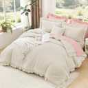 Litanika Comforter Full Size Set Beige, 3 Pieces Ruffle Lightweight Bedding Comforter Set, Fluffy Bed Set (79x90In Comforter, 2 Pillowcases)