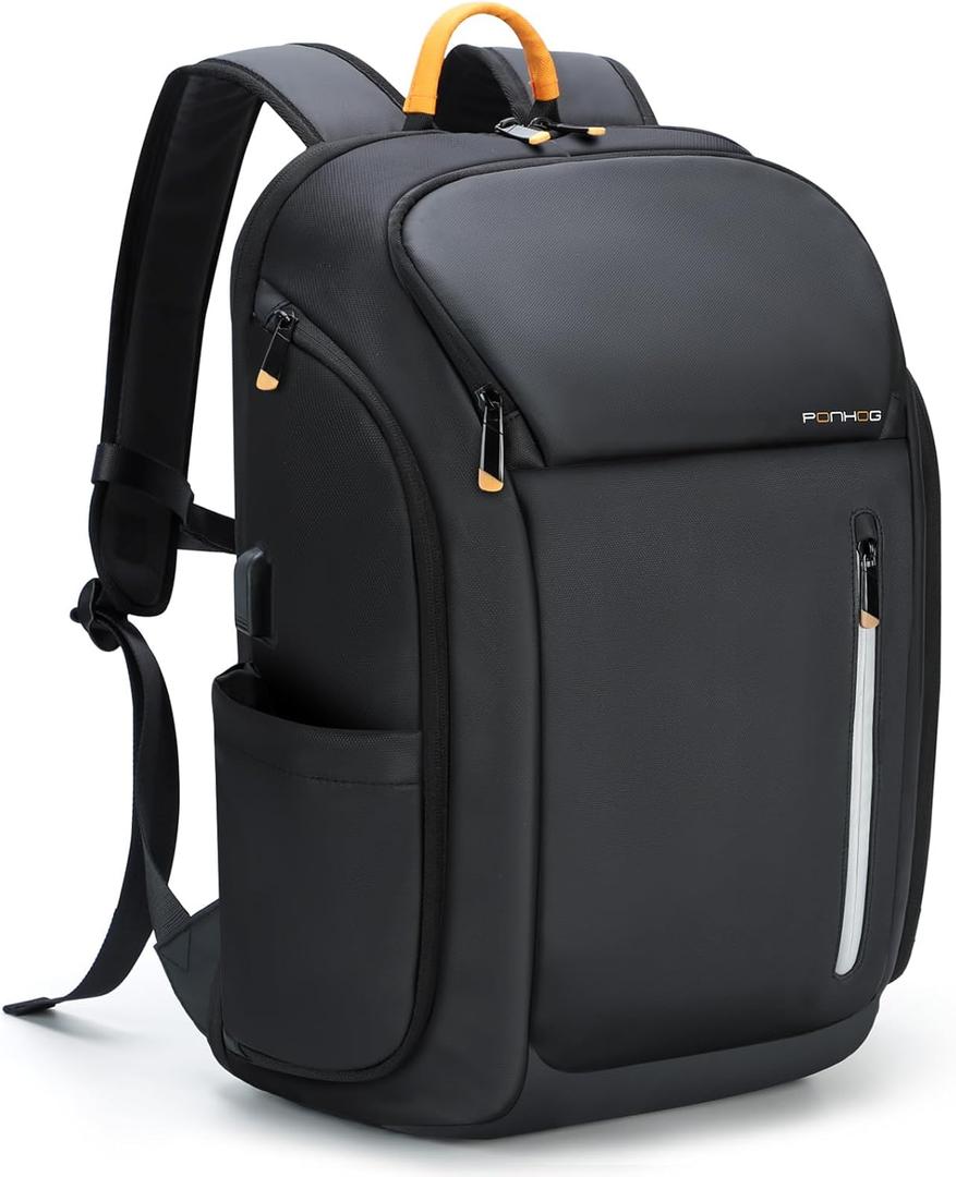 17 Inch Laptop Backpack for Men, Business Travel Anti-Theft Backpack with USB Charging Port, Water Resistant Computer Bag Carry On Flight Approved for Work College Weekender, Black