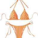 MakeMeChic Women's Halter Tie Side Triangle High Cut Bikini Set Bathing Suit Swimsuit,S