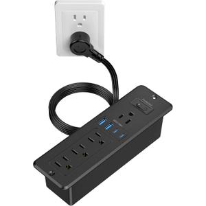 65W USB C Recessed Power Strip, Flush Mount Desktop Recessed Outlet with 4AC & 2 PD GaN USB C & 2 USB-A Ports, Furniture Hidden Drawer Fast Charging Station for Home Office