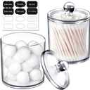 SheeChung Clear Acrylic Qtip Holder with LabelsShatterproof Plastic Apothecary Jars for Bathroom OrganizationVanity Cotton Swab Holder Canisters for Cotton Balls, Pads, Floss Picks-Minimalist Decor