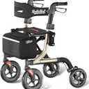 Walkers for Seniors with Seat, Foldable Rollator Walker, Reinforced Aluminum Frame, 10" Big Rubber Wheels for All Terrain, Built-in Cable, Lightweight Rolling Walker, Golden