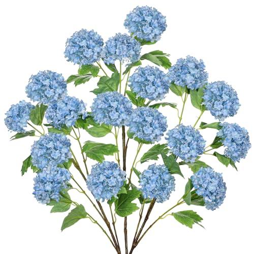 Blue Hydrangea Artificial Flowers 37.4”Tall Faux Hydrangea Flowers Spray with 6 Flower Heads, Silk Hydrangeas Flower with Stems 3Pcs, Fake Hydrangeas for Indoor Outdoor Wedding Table Centerpiece Decor