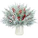 FUNID 40 PCS Christmas Artificial Snow Pine Branches with Berry Stems,14" Faux Norfolk Pine Branches Faux Greenery Picks for Christmas Vase Filler Garland Home Decorations