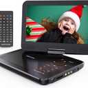 DBPOWER 12" Portable DVD Player with 5-Hour Rechargeable Battery, 10" Swivel Display Screen and SD/USB Port, with 1.8m Car Charger, Power Adaptor and Car Headrest Mount, Region Free (Black)