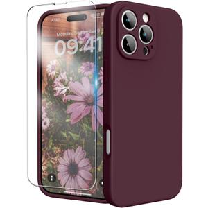 for iPhone 16 Pro Case, Liquid Silicone Case with Camera Protection Soft Gel Rubber Cover with Microfiber Lining Shockproof Protective Phone Case for iPhone 16 Pro 6.3", Plum