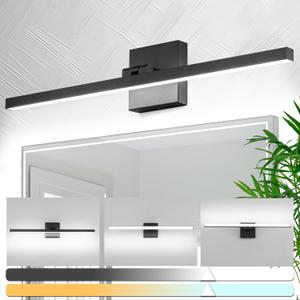 zouzai Modern LED Bathroom Vanity Light Bar Black IP44 Over Mirror Bath Wall Fixture 5CCT Adjustable, Dual-Sided, 180 Adjustable Angle (24") 