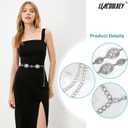 LEACOOLKEY Women Turquoise Concho Chain Waist Belt Silver Western Cowgirl Metal Chain Belt for Dress Adjustable (Fit for Waist up to 43")
