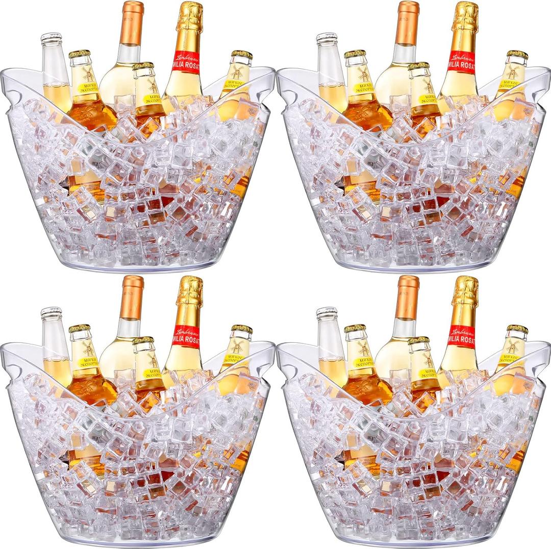Sunnyray 4 Pack Ice Buckets Large Beer Bucket Clear Acrylic Drink Cooler Plastic Ice Beverage Tub Champagne Bottles Bucket Chiller Bin Drink Buckets for Party Barbecue Picnic Home Bar (8L)