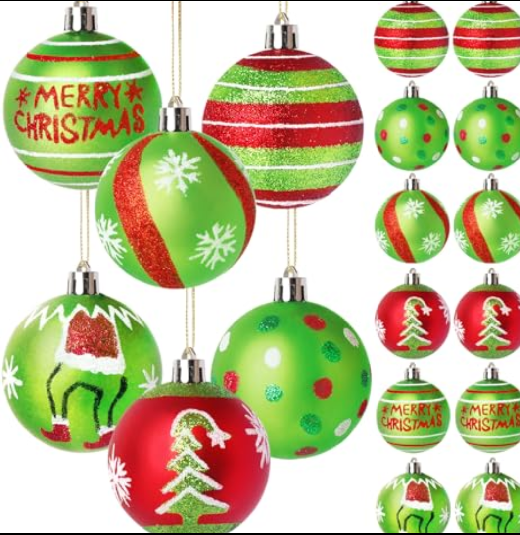 Christmas Balls Ornaments Set, 16Pcs 2.4 Inch Christmas Tree Ornaments, Red and Green Shatterproof Christmas Tree Balls for Xmas Decorations