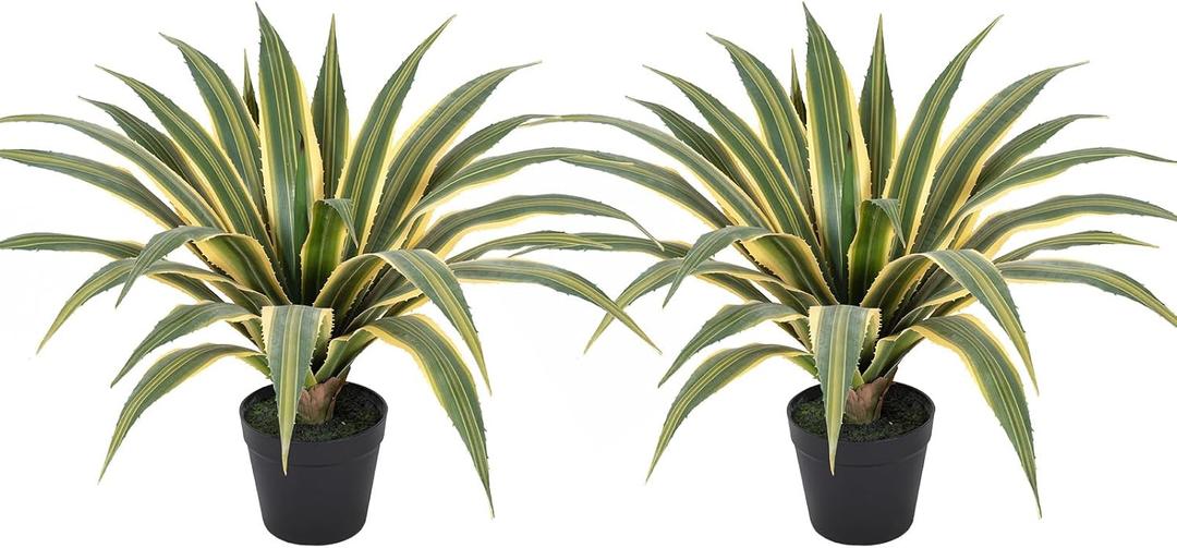 Artificial Agave Plants Outdoor, 24 Large UV Resistant Fake Agave with 24 Lifelike Leaves, Faux Succulents Plant for Home Front Porch Patio Garden Yard Indoor Decor 2Pack