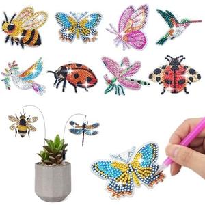 SWATOM 10PCS Diamond Art Kits for Adults for Garden Decor with Butterfly, Hummingbird, Ladybug, Bee, Dragonfly Iron Wire Swaying Diamond Painting Dotz Ornaments Kits for Indoor Outdoor Yard