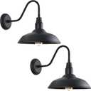 14 Inch Outdoor Gooseneck Light Fixture for Porch, Pack of 2 Large Exterior Barn Lights for Farmhouse, Black Outside Wall Sconce for Porch Patio Garage