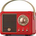 PRUNUS J-999 Retro Bluetooth Speaker,Vintage Decor,Mini Wireless Bluetooth Speaker,Cute Old Fashion Style Support USB/TF Card/AUX for Kitchen Desk Bedroom Office Party OutdoorExclusive Red