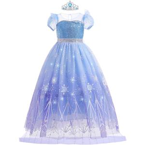 Princess Dress Costume for Girls with Long Cape Dress up Gift for Girl Birthday Xmas Halloween Cosplay Party (5-6 Years, Ice Blue 1)