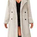Angashion Women's Fuzzy Fleece Lapel Open Front Long Cardigan Coat Faux Fur Warm Winter Outwear Jackets, Light Beige, Size Large
