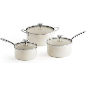 Redchef Cooking Pot Set Induction 5Qt, Saucepan Set 2.5/3.5Qt Nonstick Ceramic Cookware Set, Compatible All Cooktops, Even Heat, Stay-Cool Handles, Oven/Dishwasher Safe, PTFE PFAS Free (Beige)
