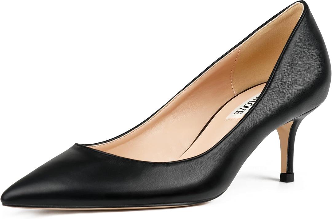 JOY IN LOVE Women's Shoes Low Heels Pointy Toe Kitten Heel Daily Pumps Black Matte 7 US