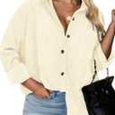 Plus Size Shackets for Women Fashion Fall Outfits Corduroy Shirts with Pockets Casual Long Sleeve Button Down Blouse Tops (Beige, XXL)