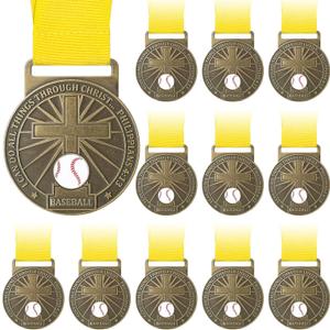 24 Pcs Christian Sports Medals Gift for Baseball Player 1.77 Religious Bible Verse Athlete Sports Gold Medals I Can Do All Things Through Christ Challenge Philippians 4:13 for Team Players