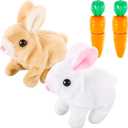Civaner 2 Pcs Interactive Rabbit Toys Plush Stuffed Walking Bunny Toys with Sounds and Movements Hopping Robotic Easter Gift Present(Rabbit Style)
