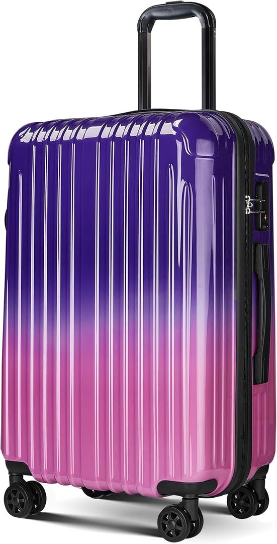 Checked Luggage Hardside Suitcase with Spinner Wheels, 24in