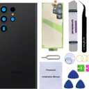Rear Back Glass Replacement Compatible with Samsung Galaxy S23 Ultra 6.8-inches with Reparing Tool Kit (Phantom Black)