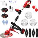 Cordless Weed Wacker, 9-inch Electric Weed Wacker Battery Powered with 2 Pcs 4.0Ah Batteries, 3 in 1 Wheeled Grass Lawn Trimmer/Brush Cutter,3 Types Blades Lightweight Edger Trimmer for Yard Care