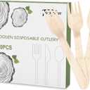 100 Pack Disposable Wooden Forks, 6.2 Inch Splinter-Free Birch Cutlery, Compostable Forks & Biodegradable Fork Alternative to Plastic for Weddings, BBQ, Parties, Camping & Catering