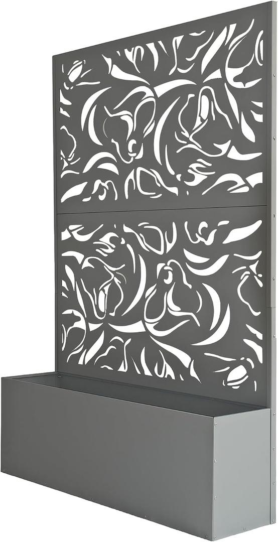 Oakland Living 6 ft. X 4 ft. Grey Freestanding Metal Privacy Screen Room Divider with Flower Box