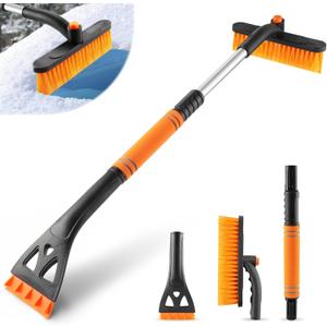 LivTee Ice Scraper and Snow Brush for Car Windshield, 32" Extendable Snow Removal Tool with 360 Rotating Brush, Automotive exterior Accessories and Winter Essentials for Cars, Trucks, and SUVs,Orange