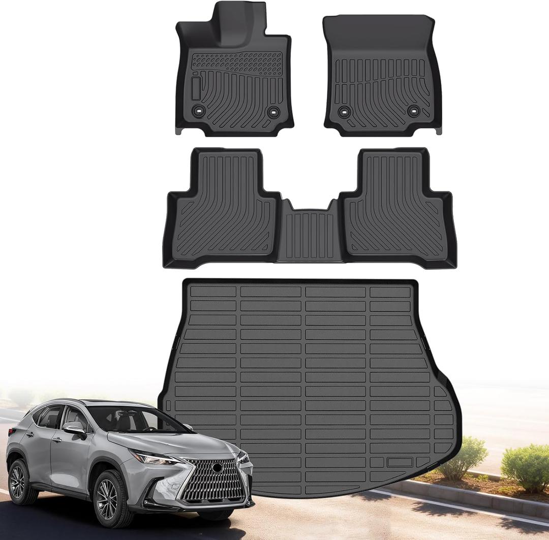 Floor Mats & Cargo Liner for 2022-2026 Lexus NX/NX 350h/NX 450h+/NX450h+ F Sport, All Weather Protection TPE Anti-Slip Car Full Set Custom Fit Car Mats Accessories | Front & 2nd Row & Trunk Mat