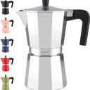 Mongdio Stovetop Espresso Maker Moka Pot, Stove Top Cuban Coffee Maker, Italian Greca Mocha Pot, 12 Espresso Cups, 20 oz - Silver